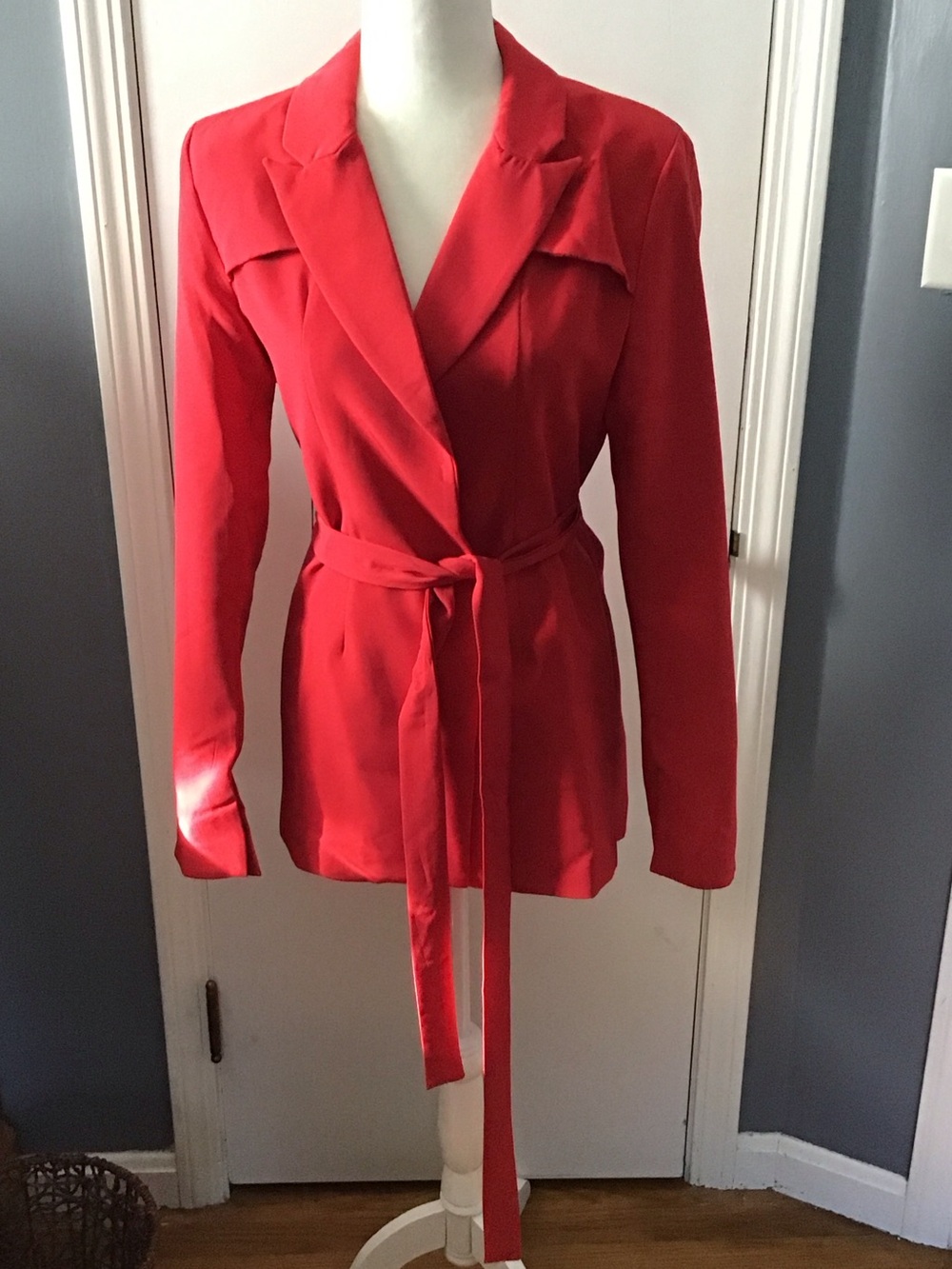 Fashion Nova Red Tie-Belt Blazer Jacket